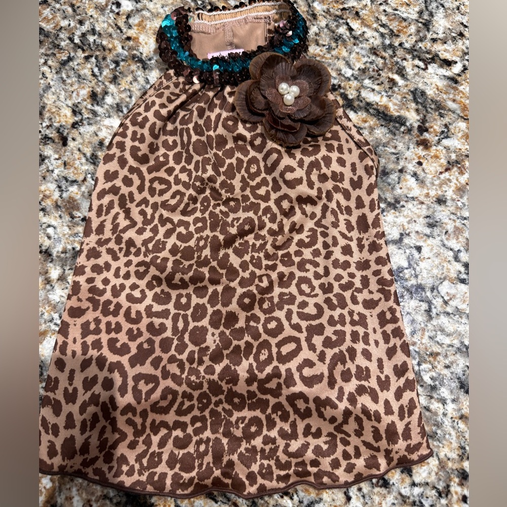 Super cute boutique leopard and sequin dress for puppy dog by Lulupink Sz. small